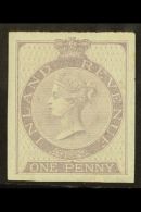 POSTAL FISCAL 1860-7 1d Lilac, Wmk Anchor 16mm, Imperforate IMPRIMATUR, As SG F12, Mint, Couple Of Minor Corner... - Other & Unclassified