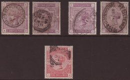 1883-84 2s 6d Lilac Shades (4) And 5s SG 178/80, Good To Fine Used. (5 Stamps) For More Images, Please Visit... - Andere & Zonder Classificatie