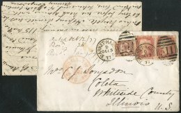 1877 (13 Oct) Envelope And Original Letter To Illinois USA  Bearing ½d "bantam" Plus 1d Red Pair Tied By... - Andere & Zonder Classificatie