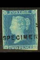 1841 2d Blue 'KG' Plate 4 With "SPECIMEN" Handstamp, SG 14s (Spec E1(2)s), Unused With 2 Margins (possibly Clear... - Other & Unclassified