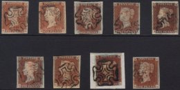 1841 1d Red, Early Plates, Expertly Plated Examples With Four Margins And Neat Maltese Cross Cancels Comprising... - Autres & Non Classés