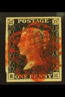 1840 1d Black, "E H," SG 2, Used With Indistinct Red MX Postmark, Four Large Margins, Very Small Thin On Reverse,... - Ohne Zuordnung