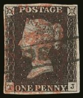 1840 1d Black 'TJ' Plate 8 (SG 2) Fine Used With Red MC Pmk And GREEN STRAIGHT- LINED FRAMED TOWN HANDSTAMP. Very... - Unclassified