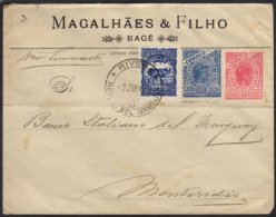 1906 Envelope To Montevideo Via Livramento, Bearing Brazil 100r & 200r Uncanceled, At Rivera A 5c Uruguay... - Uruguay
