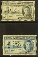 1946 Victory Set Complete, Perforated "Specimen", SG 206s/7s, Fine Mint. (2 Stamps) For More Images, Please Visit... - Turks And Caicos