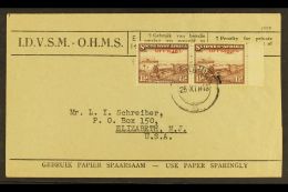 OFFICIALS 1945 - 50 1½d Purple Brown, SG O20, Bi-lingual Pair Superb Used On OHMS Cover To USA. Rare... - África Del Sudoeste (1923-1990)