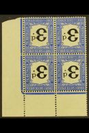 POSTAGE DUES 1914-22 3d Black & Bright Blue, WATERMARK INVERTED In Corner Marginal Block Of 4, SG D4w, Hinged... - Non Classés