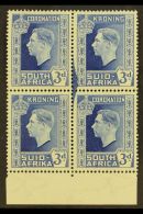 1937 3d Ultramarine, KGVI Coronation, Lower Marginal Block Of 4 With LARGE INK RUN Variety, SG 74, Very Fine Mint.... - Non Classés