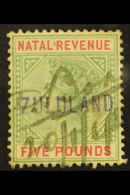 ZULULAND REVENUE STAMP 1892 Natal Revenue £5 Green & Red Handstamped "ZULULAND" In Violet, Barefoot 9,... - Non Classés