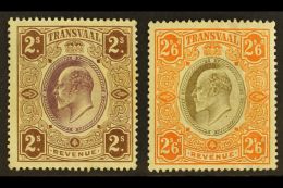 TRANSVAAL REVENUES 1906 KEVII 2s Brown & Purple And 2s6d , Barefoot 103/4, Never Hinged Mint, Faults, But Good... - Ohne Zuordnung