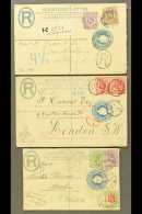 ORANGE RIVER COLONY 1906-1908 Three Used Postal Stationery 4d Registered Envelopes Addressed To England, Germany... - Ohne Zuordnung