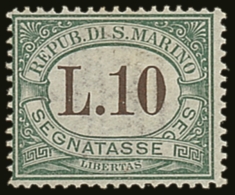 POSTAGE DUES 1924 10L Green And Brown, Sass 18, Very Fine And Fresh Mint. Cat €450 (£360) For More... - Otros & Sin Clasificación