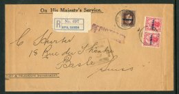 CENSOR TRIMMED COVER 1919. A OHMS Trimmed Cover To Basel, Switzerland Bearing A Pair Of 1d & A 3d KGV Defin, ... - Samoa