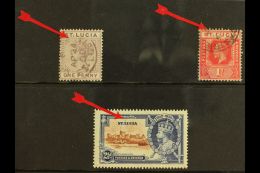 1891-1935 VARIETIES 1891 1d Dull Mauve Die II 'Broken Triangle' Variety (SG 44 Var) Used, 1912-21 1d Scarlet... - Ste Lucie (...-1978)