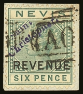 REVENUE STAMPS USED FOR POSTAGE 1883 6d Green Ovptd In Violet, SG R2, Superb Used On Piece. For More Images,... - San Cristóbal Y Nieves - Anguilla (...-1980)
