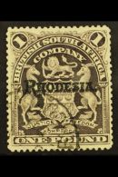 1909 £1 Grey Purple, Arms Ovptd Rhodesia, SG 113, Very Fine And Fresh Used. For More Images, Please Visit... - Otros & Sin Clasificación