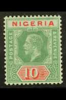 1917 10s Green And Red On Blue- Green (pale Olive Back), SG 11b, Very Fine Mint With Lightest Possible Hinge Mark.... - Nigeria (...-1960)