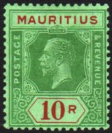 1921-34 10r Green & Red On Emerald, Die II, Wmk Script CA, SG 241, Fine Mint. For More Images, Please Visit... - Maurice (...-1967)