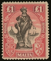 1922-6 £1 Black & Carmine-red, Wmk Script CA Sideways, SG 139, Fine Mint. For More Images, Please Visit... - Malte (...-1964)