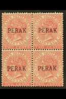 PERAK 1884-91 2c Pale Rose, SG Type 17 "PERAK" Ovpt, SG 20, Block Of Four, Top Pair Very Fine Mint , Lower Pair... - Autres & Non Classés