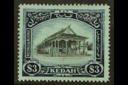 KEDAH 1912 $3 Black And Blue On Blue Council Chamber, SG 13, Very Fine Mint. For More Images, Please Visit... - Autres & Non Classés