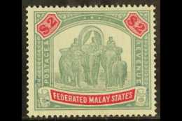 FEDERATED MALAY STATES 1900. $2 Green & Carmine, Wmk CC, SG 24, FINE MINT Tiny Gum Wrinkles & One Short... - Andere & Zonder Classificatie