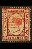 1879 12c Carmine, SG 3, Cancelled With Grid Of Red Dots, Repaired At Left But Fine Appearance. Scarce Stamp. For... - North Borneo (...-1963)