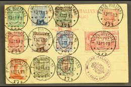 LEVANT 1919 (13 Nov) Italian 10c Postal Card With A Spectacular Additional Franking Of 10 Different Stamps To 1L,... - Sonstige & Ohne Zuordnung