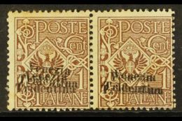 TRENTINO - ALTO ALDIGE 1918 1c Brown Pair Variety "overprint Double", Sass 19b, Mint Couple Of Tone Spots... - Zonder Classificatie