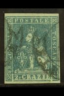 TUSCANY 1851 2cr Greenish Blue On Blue Paper, Sass 5c, Superb Used With Large Margins And Neat Cancel. Cat ... - Non Classificati