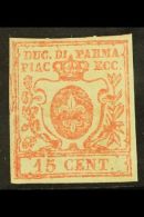 PARMA 1857-59 15c Vermilion, Sass 9, Very Fine Mint, Large Part Original Gum, Four Good Margins And Signed... - Unclassified