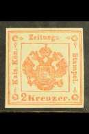 LOMBARDY VENETIA 1858 2Kr Vermilion Newspaper Postage Due, Sass 3, Superb Mint Og With Crisp Impression And Clear... - Sin Clasificación