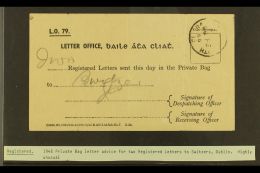 1946 PRIVATE BAG LETTER ADVICE A Scarce Private Bag Receipt For Two Registered Letters  To Switzers In Dublin. For... - Otros & Sin Clasificación