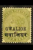 GWALIOR 1885-97 4a Slate-green With OVERPRINT DOUBLE, ONE ALBINO Variety, SG 27ca, Fine Mint. For More Images,... - Other & Unclassified