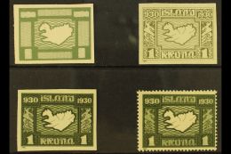 1930 1kr Parliamentary Millenary, Facit 184, As Imperf PROGRESSIVE COLOUR PROOFS Showing The Grey-green Colour,... - Other & Unclassified