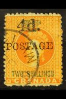 1888 4d On 2s Orange, Variety "upright D", SG 41, Very Fine Used, Short Perf Bottom Right. RPS Certificate. For... - Grenada (...-1974)