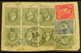 1887 MIXED MULTIPLE FRANKING. A Piece Bearing 1881-87 20L Rosine Large Hermes And 1886-88 25L, 50L Single (fault)... - Autres & Non Classés