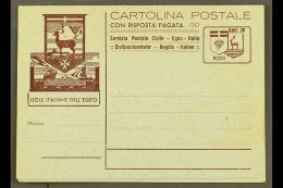 RHODOS (RHODES) 1944 30c+30c Brown Postal Stationery Complete Reply Postcard With Bar Overprints On Reply Part... - Otros & Sin Clasificación