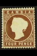 1880-81 4d Brown WATERMARK SIDEWAYS CROWN TO LEFT Variety, SG 15Aw, Mint, Slightly Trimmed Perfs At Right And Tiny... - Gambia (...-1964)