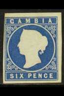 1869 6d Blue, No Watermark, SG 3a, Unused With Four Margins, Just Clear To Large And Lovely Fresh Colour. Cat SG... - Gambia (...-1964)