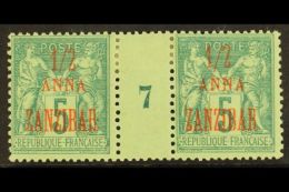 ZANZIBAR 1896-1900 ½a On 5c Green Type II (1897) MILLESIME (Number 7) PAIR, Yvert 17, Very Fine Mint For... - Andere & Zonder Classificatie