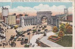 50555- NEW YORK CITY- MANHATTAN BRIDGE PLAZA, CANAL STREET AND BOWERY, CARS, TRAM, TRAMWAY - Places & Squares