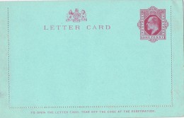 19649. Entero Postal ENGLAND, Edward VII  1 Penny Letter Card - Unclassified