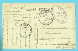 Kaart Met Als Aankomst Stempel PANNE Op 7/7/1918 , Censuur CONTROLE 92 - Zona No Ocupada