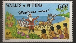 Wallis & Futuna 1991 N° 423 ** Timbre De Voeux, Père Noël, Traîneau, Fleurs, Cadeaux, Renne, Caribou, Cerf, Plage Enfant - Ungebraucht