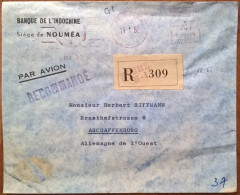 16565# NOUVELLE CALEDONIE LETTRE RECOMMANDEE AFFRANCHISSEMENT MECANIQUE NOUMEA 1962 SD 2021 ASCHAFFENBURG ALLEMAGNE - Storia Postale