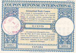 #BV3752   COUPON RESPONSE INTERNATIONAL,  INTERNATIONAL REPLY COUPONS, 12 CENTS, 1957, CANADA. - Antwoordcoupons