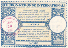 #BV3752   COUPON RESPONSE INTERNATIONAL,  INTERNATIONAL REPLY COUPONS, 12 CENTS, 1957, CANADA. - Antwoordcoupons