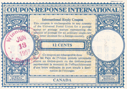 #BV3752   COUPON RESPONSE INTERNATIONAL,  INTERNATIONAL REPLY COUPONS, 12 CENTS, 1957, CANADA. - Antwortcoupons