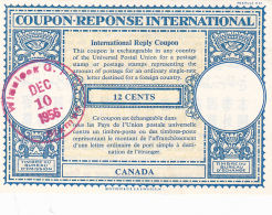 #BV3752   COUPON RESPONSE INTERNATIONAL,  INTERNATIONAL REPLY COUPONS, 12 CENTS, 1957, CANADA. - Reply Coupons